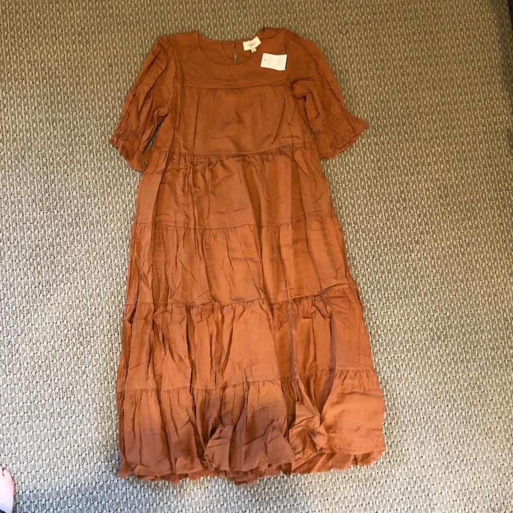 Bohme Camel Colored Tiered Midi Dress